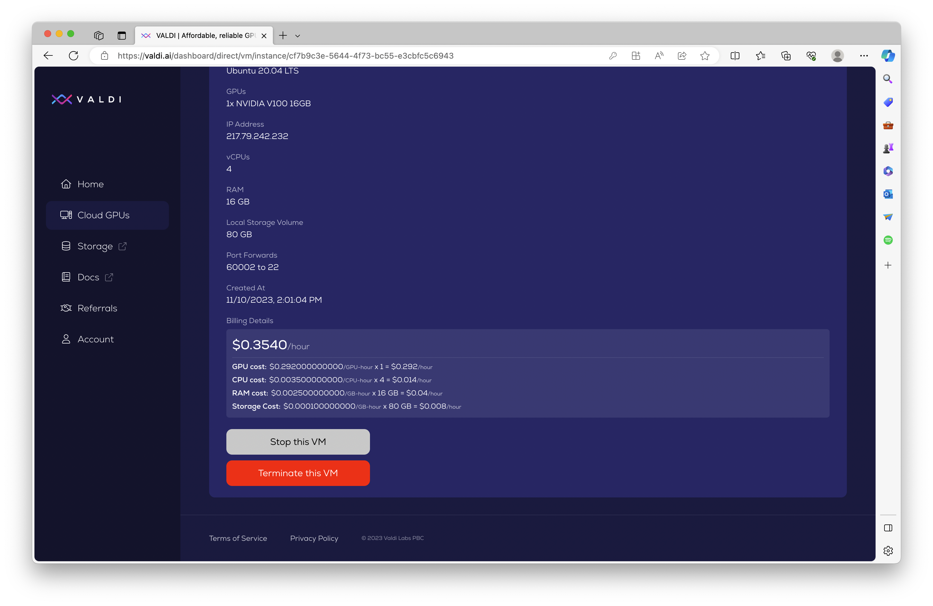 Stop or Terminate a VALDI VM